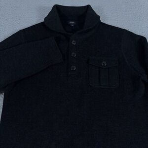 VINTAGE J Crew Sweater Mens Large Black Shawl Henley Wool Heavy Knit Y2K Preppy